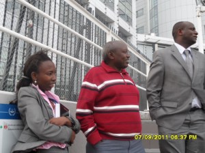 African Press International Photo:(From right), Hon. Charles Keter, Hon. Zakayo Cheruiyot and a lawyer waiting outside the ICC for Ruto, Kosgey and Sang to come out after the proceedings ended